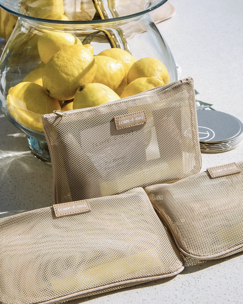 Care.ē.on travel-size skincare essentials displayed at a bridal shower